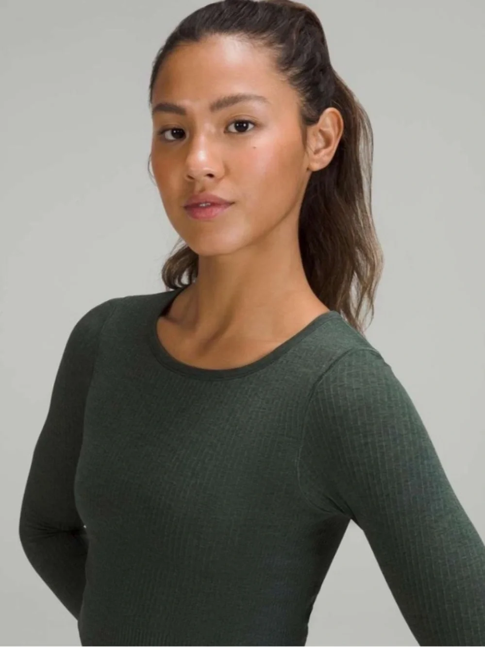Lululemon Ebb to Street Long Sleeve Cropped Ribbed Shirt in Smoked Spruce Size 6